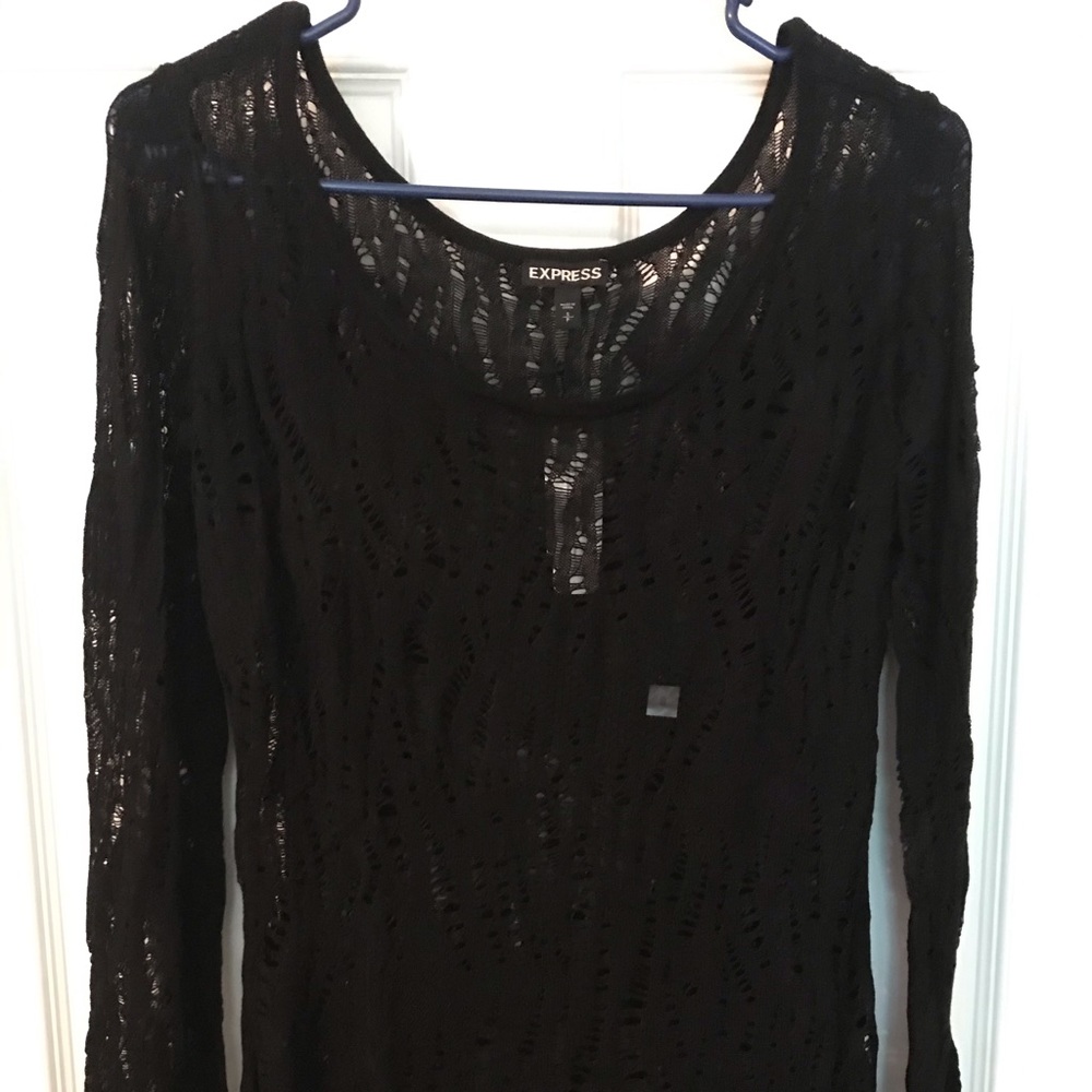 NWT! Express Black Long Sleeve Burnout Shirt, S